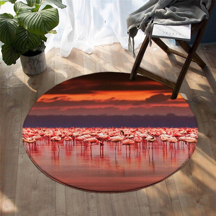 Tappeto rotondo fenicotteri al tramonto