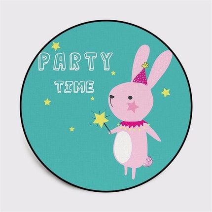 Tappeto rotondo turchese con coniglio