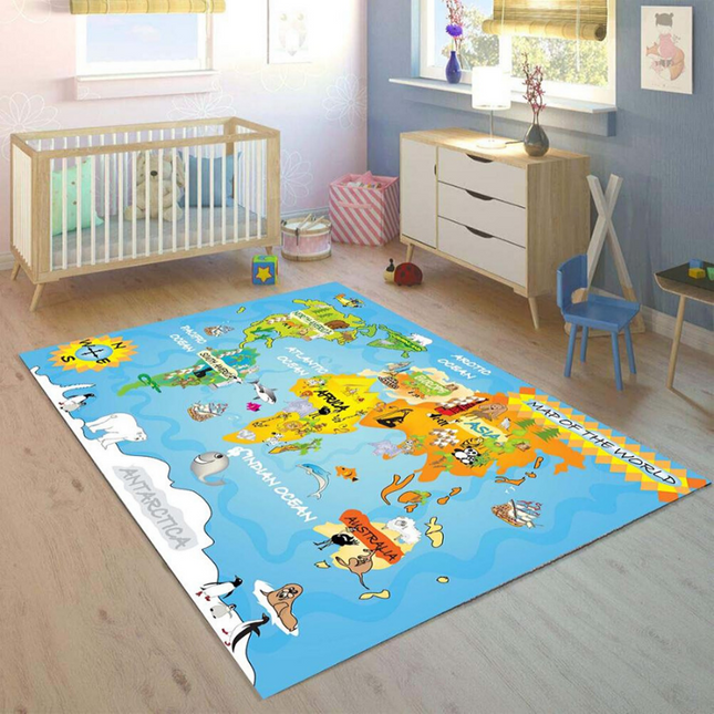 Tappeto Mappamondo con Animali per Bambini