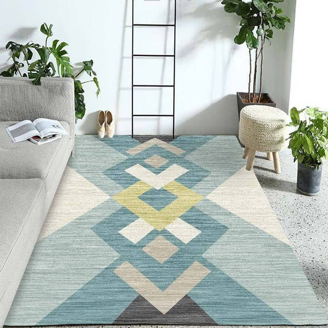 Tappeto moderno blu con motivi geometrici