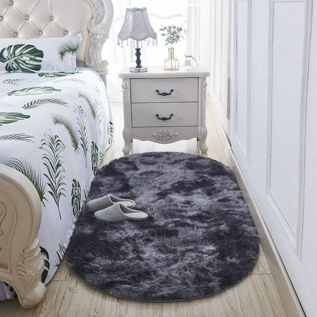 Scendiletto ovale shaggy grigio scuro soffice