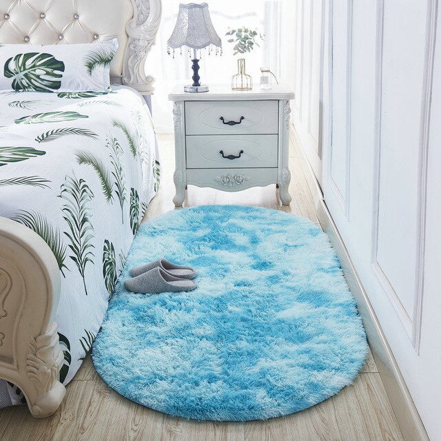 Scendiletto ovale shaggy ultra morbido blu
