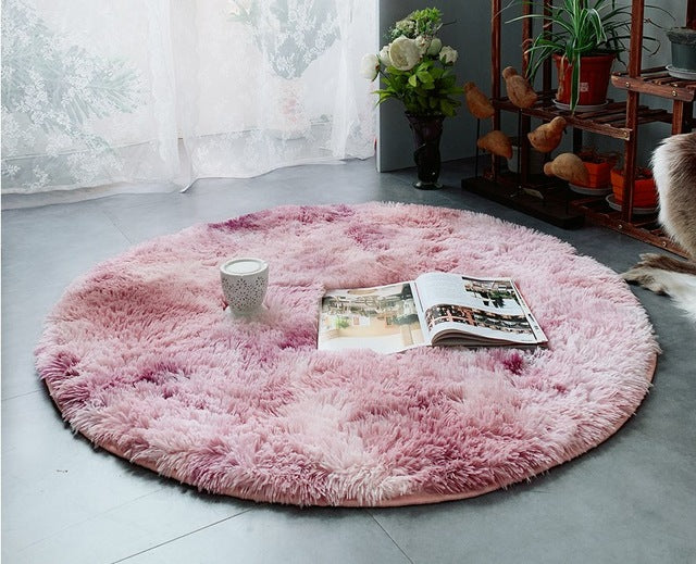 Tappeto shaggy rotondo rosa ultra morbido