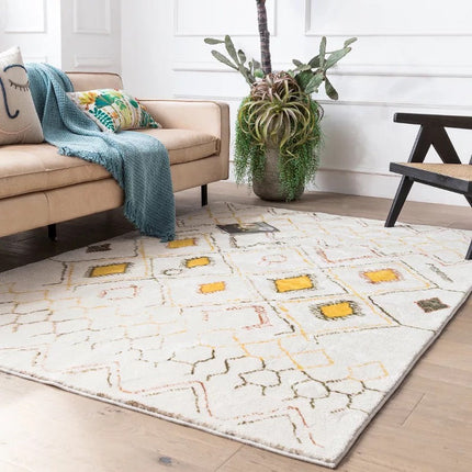 Tappeto berbero sottile bianco e giallo