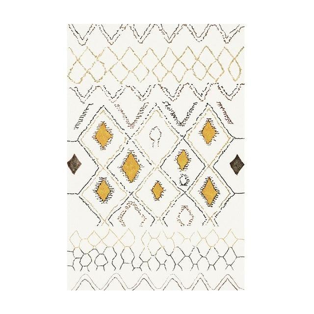 Tappeto berbero sottile bianco e giallo