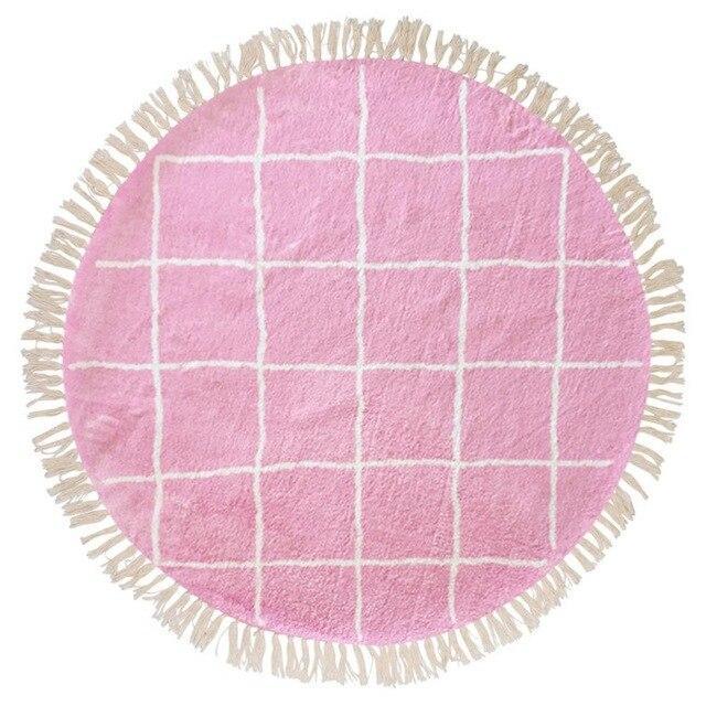 Tappeto Rotondo Rosa con Frange Morbido