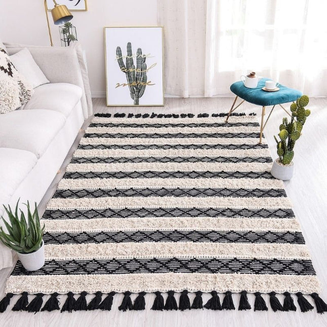 Tappeto Berbero Ecrù e Nero a righe