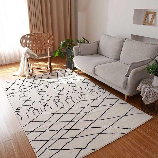 Tappeto Marocchino Bianco con motivi neri