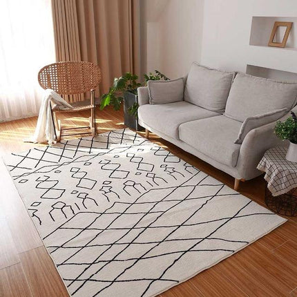 Tappeto Marocchino Bianco con motivi neri