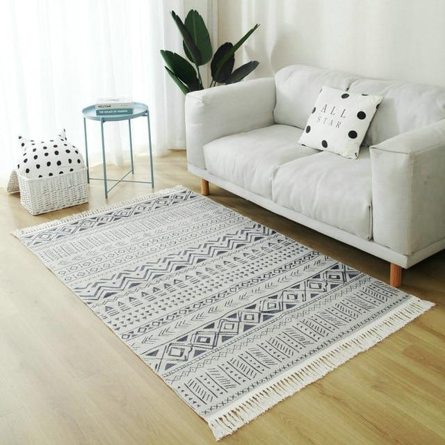 Tappeto di cotone bianco geometrico
