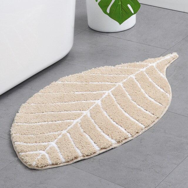Tappetino bagno a forma di foglia beige