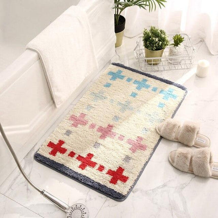 Tappetino bagno morbido grigio e bianco