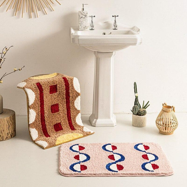 Tappetino bagno geometrico marrone e beige