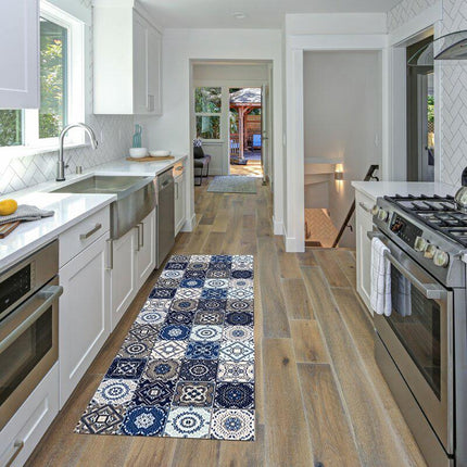 Passatoia cucina cementine blu e grigie