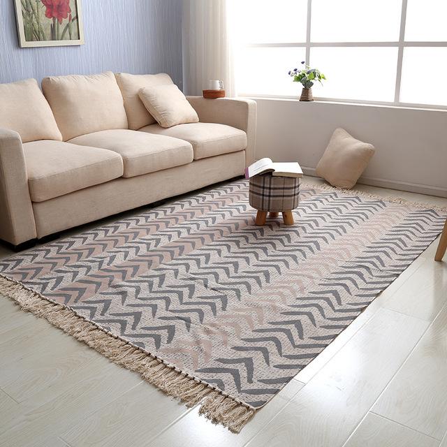 Tappeto in cotone tessuto chevron