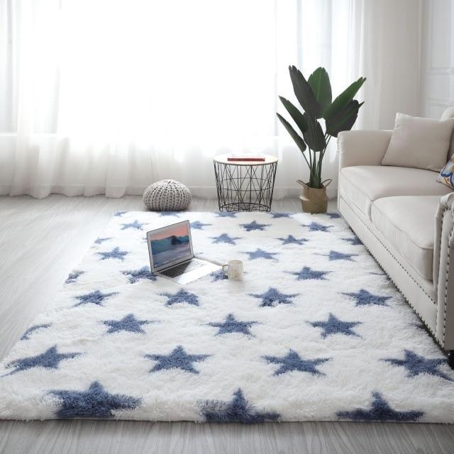 Tappeto morbido blu con stelle