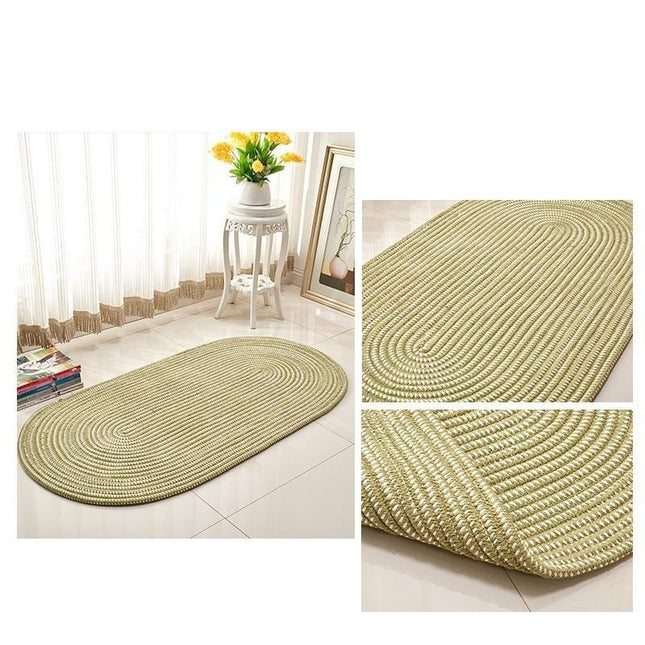 Tappeto ovale verde intrecciato effetto iuta