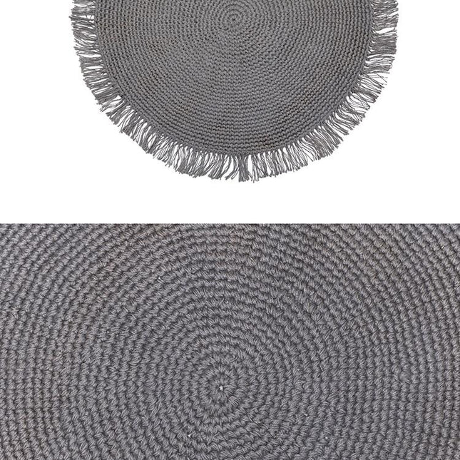 Tappeto rotondo in iuta grigio con frange