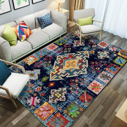 Tappeto marocchino blu design etnico multicolore