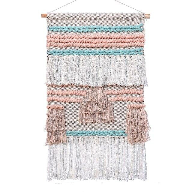 Arazzo da parete rosa e bianco tessuto