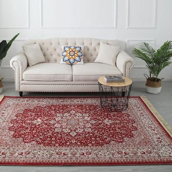 Tappeto Persiano rosso con frange