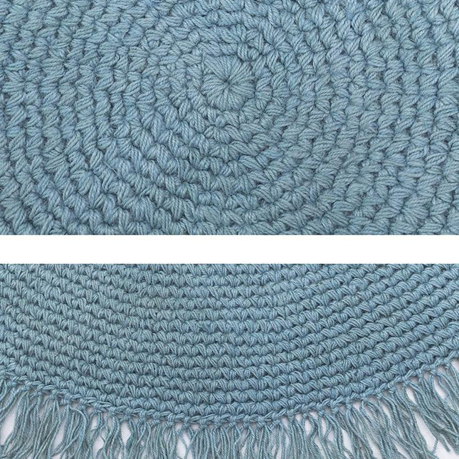 Tappeto rotondo blu petrolio con frange