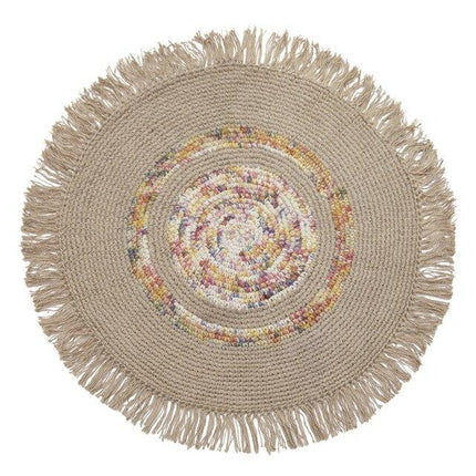 Tappeto rotondo in iuta ecrù con frange