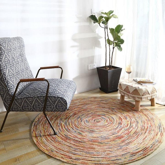 Tappeto rotondo in iuta intrecciata multicolore