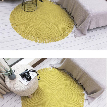 Tappeto rotondo in iuta verde con frange