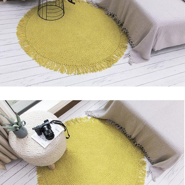 Tappeto rotondo in iuta verde con frange