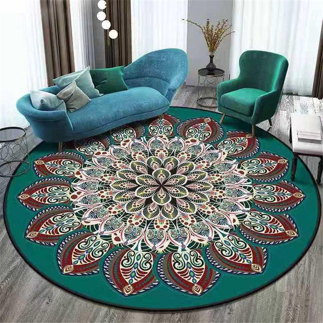 Tappeto rotondo verde scuro mandala