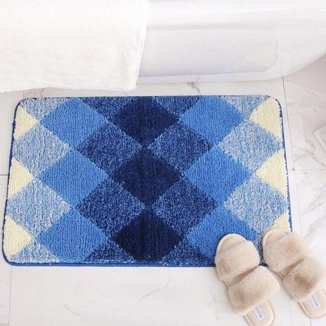 Tappeto bagno antiscivolo blu a rombi