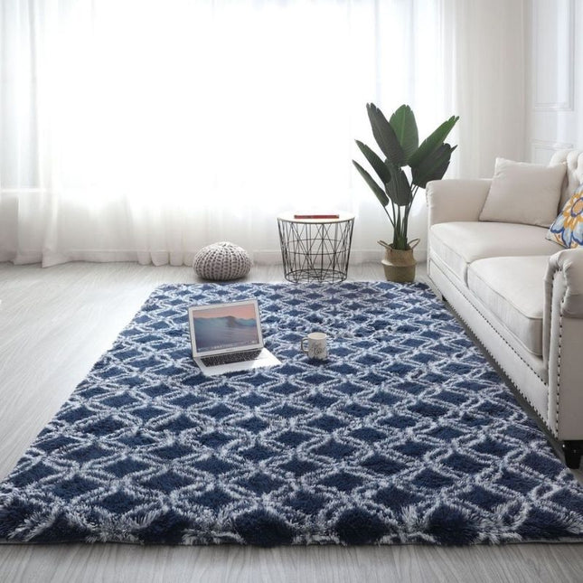 Tappeto shaggy blu con motivo geometrico