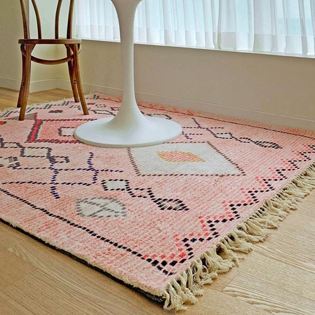 Tappeto Stile Berbero Rosa con Frange