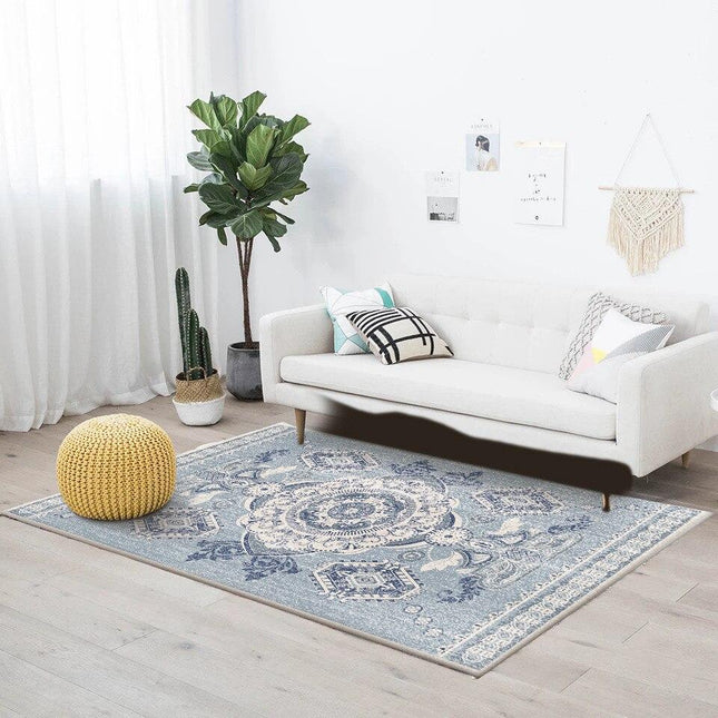 Tappeto Vintage decorato Blu Grigio