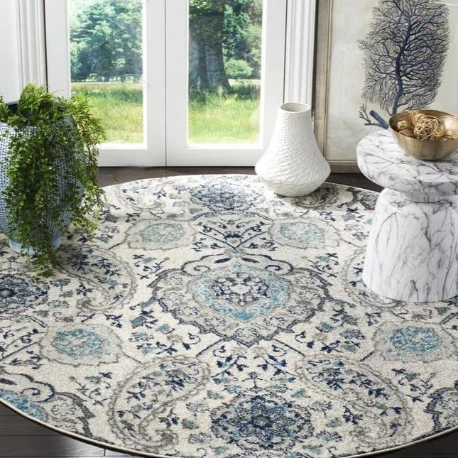 Tappeto Rotondo Vintage con motivi blu