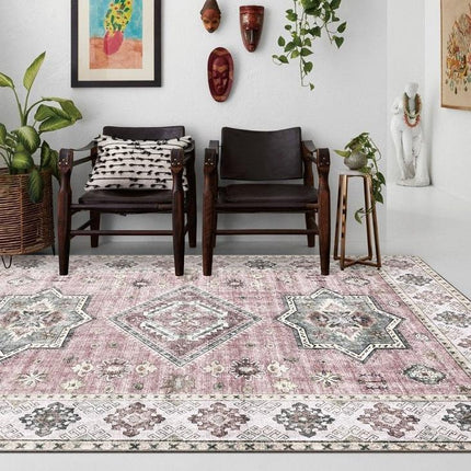 Tappeto vintage rosa e grigio