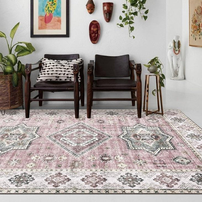 Tappeto vintage rosa e grigio